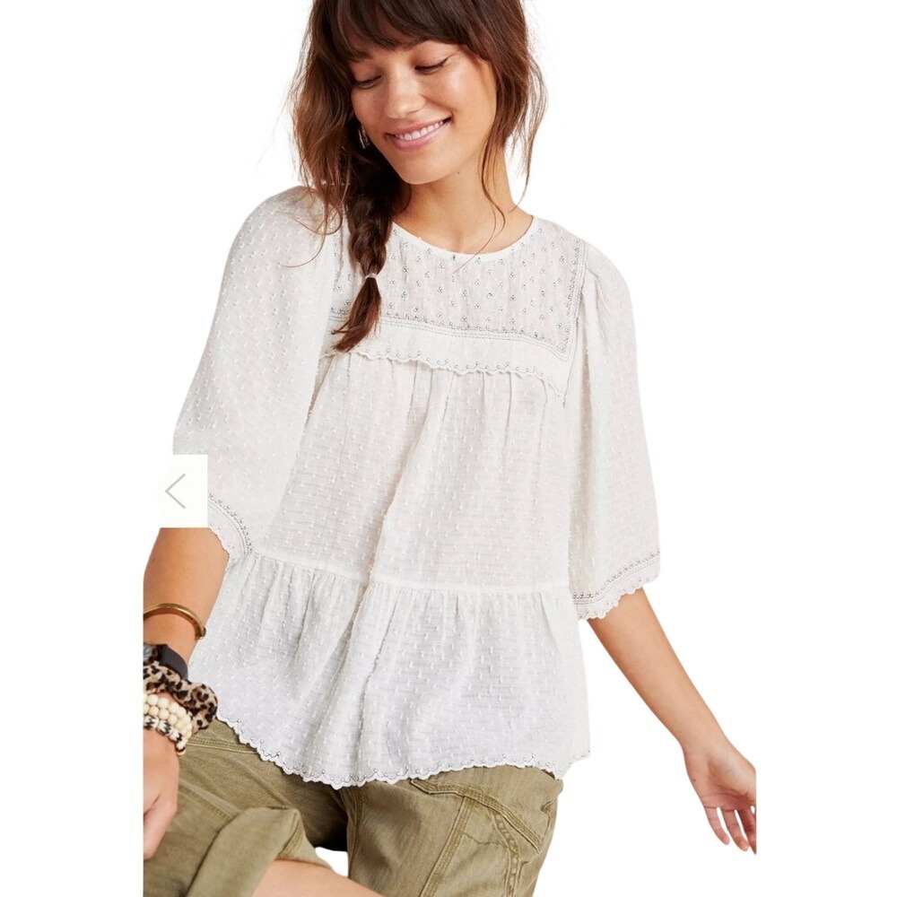 Velvet by Graham & Spencer Raina Eyelet Babydoll Blouse Anthropologie white